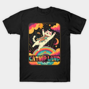 Cat Catnip Land 60s 70s Hippie Aesthetic Cat Lover T-Shirt
